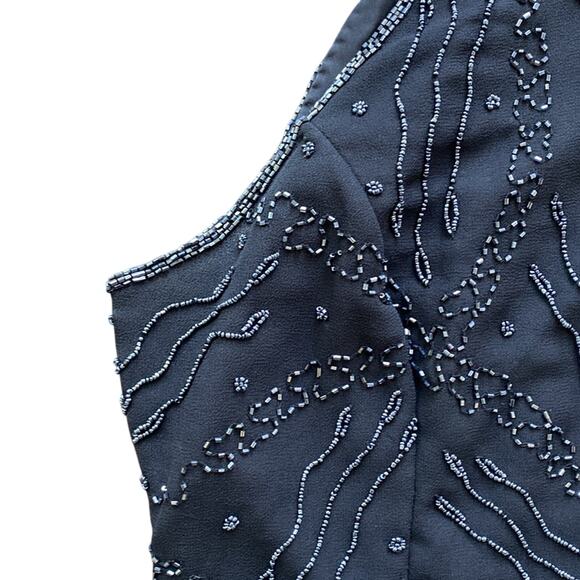VINTAGE CHADWICKS Halter Womens Sz Large Black Beaded Cocktail Glam Holiday - Picture 2 of 6